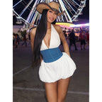 Damen Sommerliches Minikleid mit hohem Bund und tiefem Ausschnitt R&B
