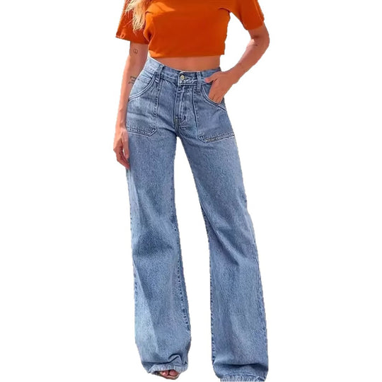 Damen weit geschnittene Jeans mit fransigem Saum R&B