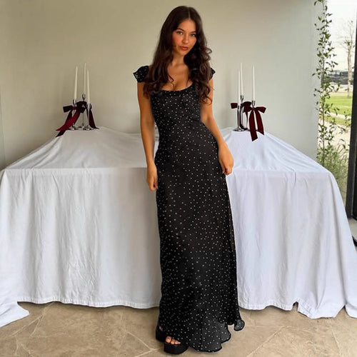 Damen Maxikleid mit feinem Punktmuster und Spaghettiträgern R&B