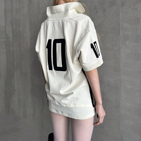 Damen Modisches Kurzarm-Polohemd mit auffälligem Schriftzug R&B
