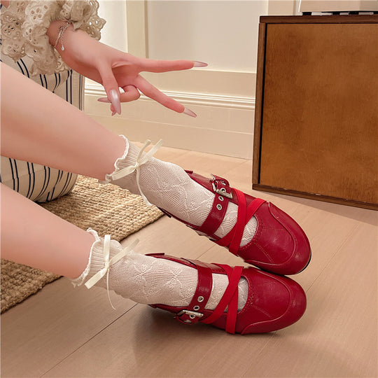 Damen Ballerinas mit stylishen Riemchen und mittelhohem Absatz R&B