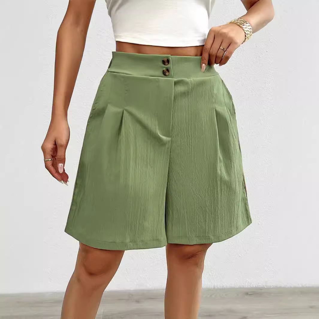 Damen Elegante Shorts mit Knopfverschluss und faltigem Design R&B