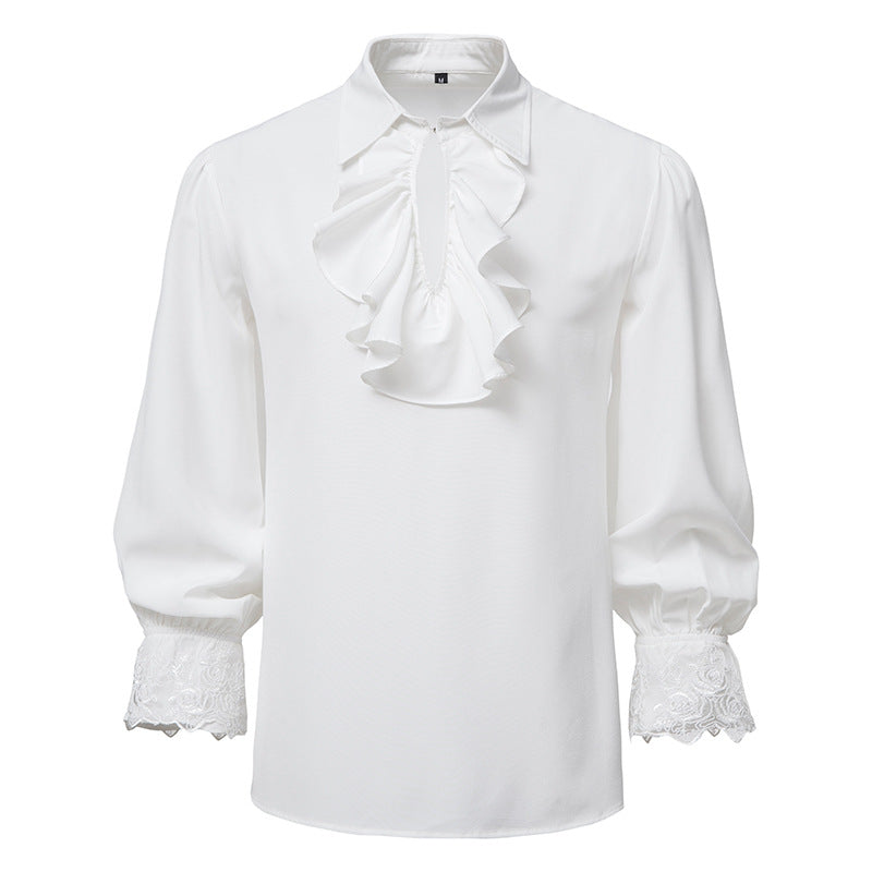 Damen Bluse mit Rüschendetails und Spitzenabschlüssen