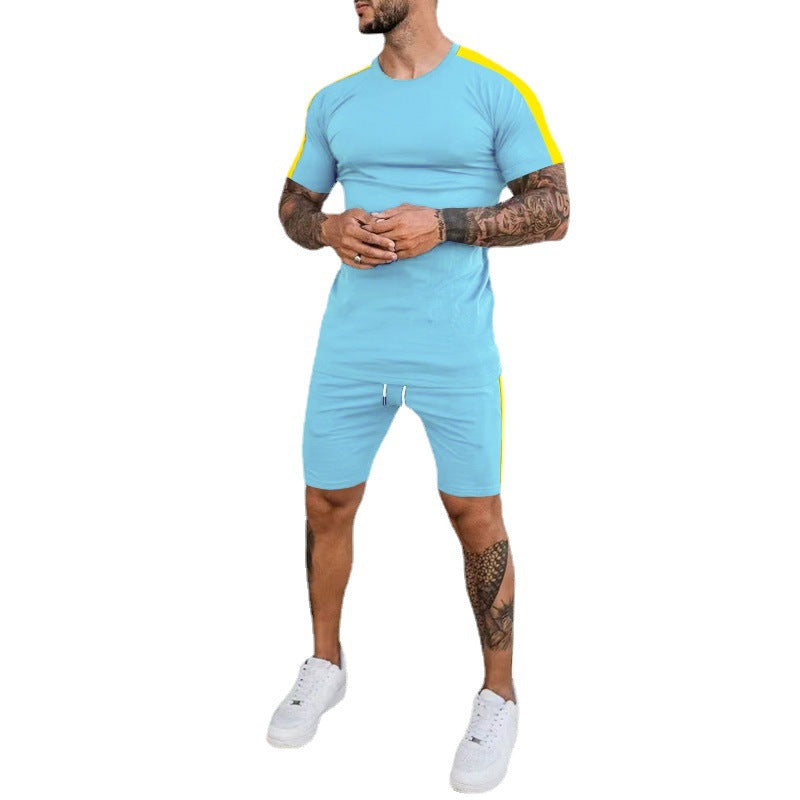 Herren Sportliches Kurzarm- und Shorts-Set mit kontrastierenden Details R&B