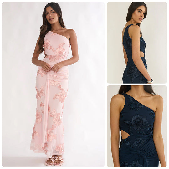 Damen Elegantes Abendkleid mit asymmetrischem Design und floralem Cut-Out R&B