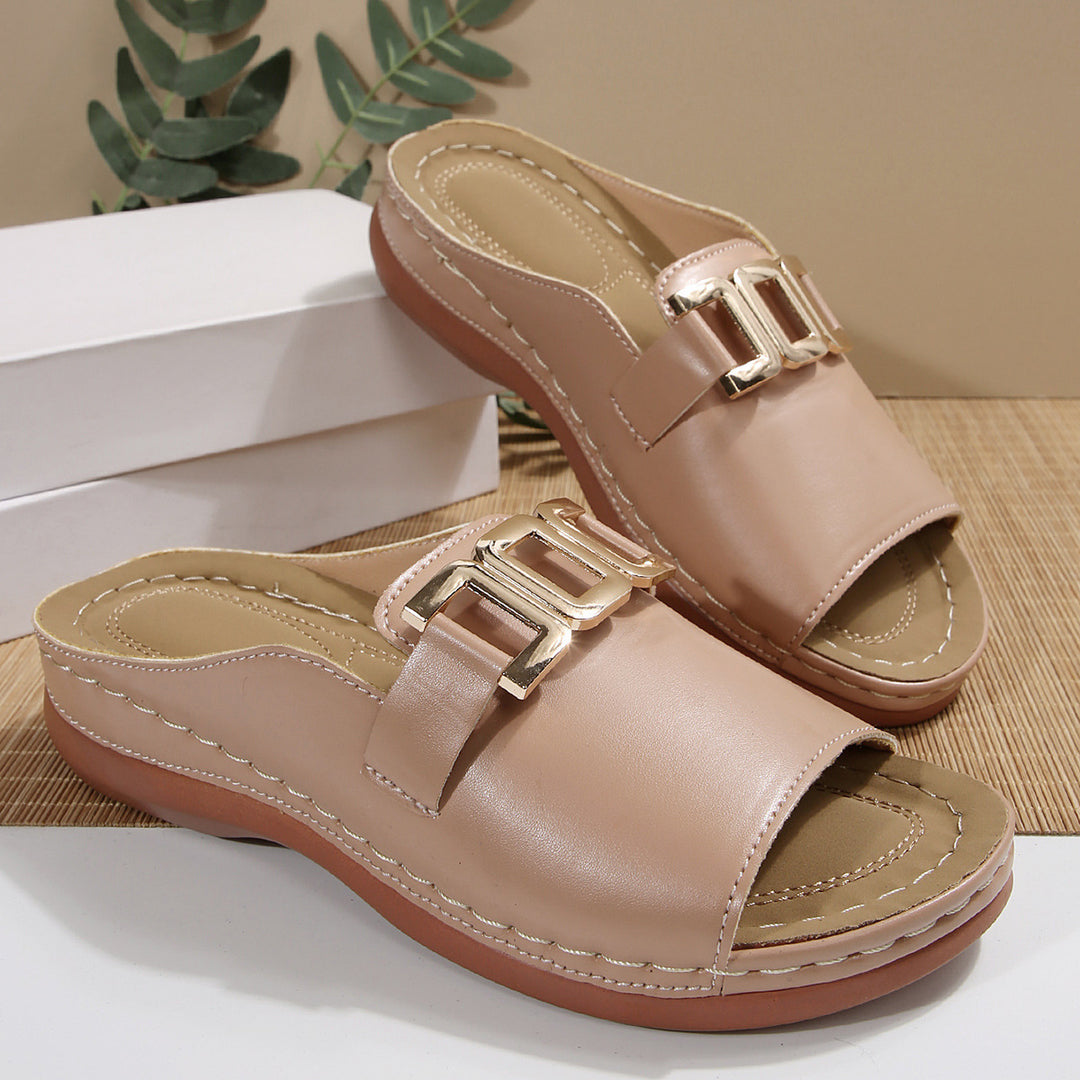 Damen Elegante Mules mit modischem Goldakzent und komfortablem Fußbett R&B