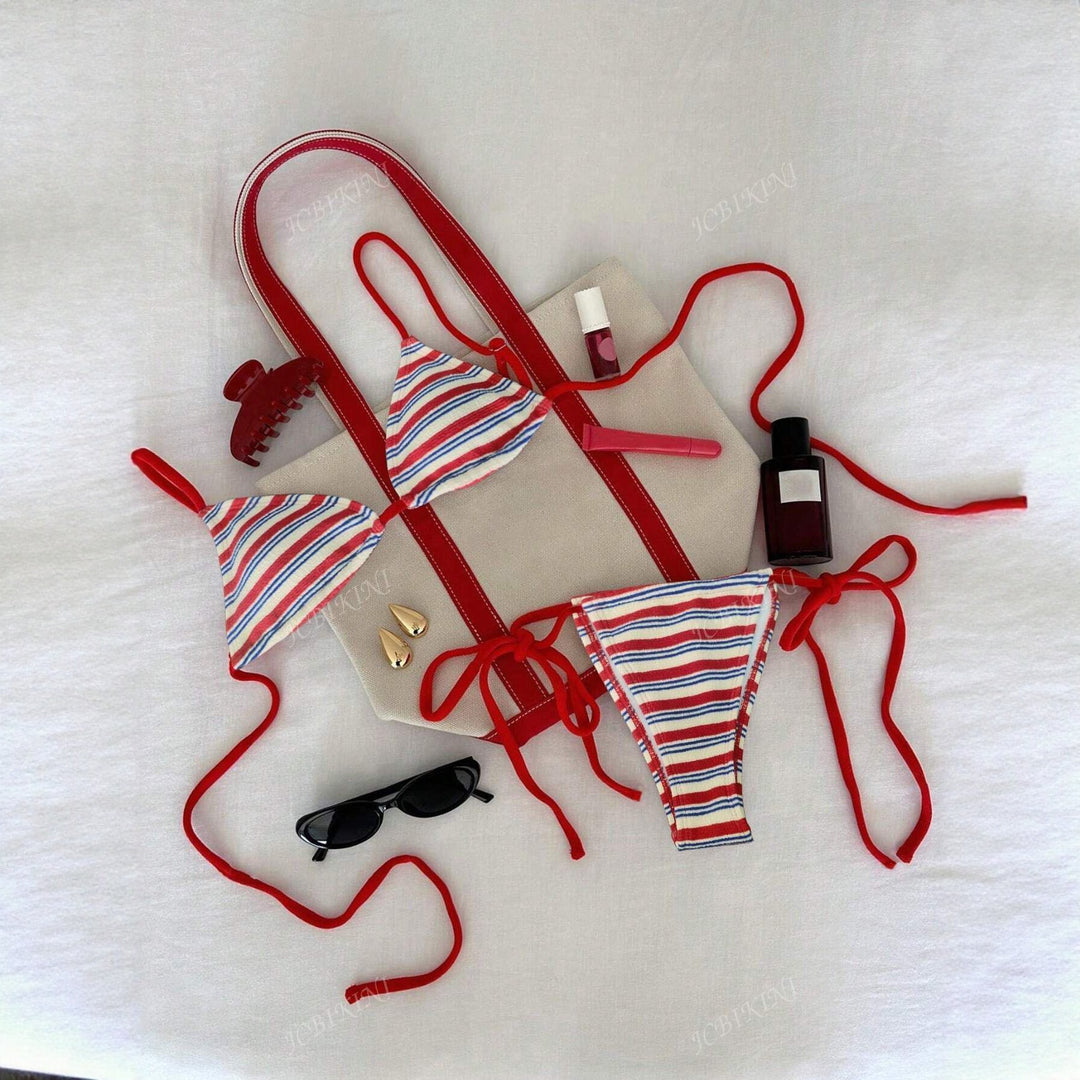 Damen Triangel-Bikini-Set mit verspieltem Design und regulierbaren Trägern R&B