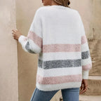 Damen Strickjacke mit modernen Farbblockstreifen R&B