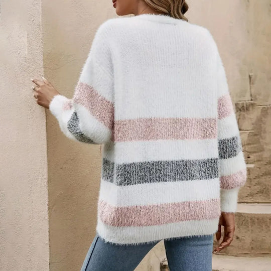 Damen Strickjacke mit modernen Farbblockstreifen R&B