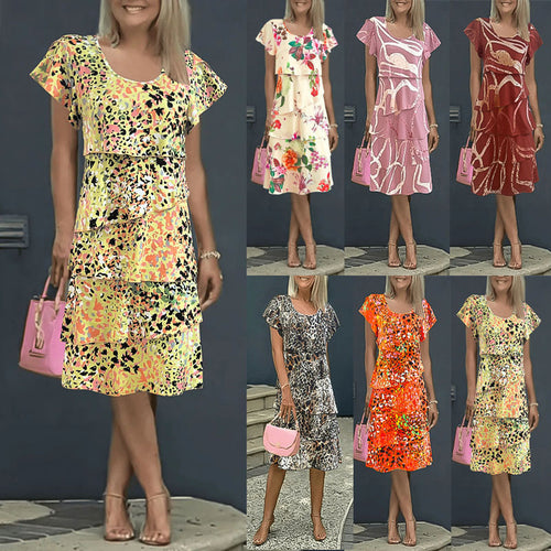 Damen Fließendes Maxikleid mit Rüschen und detailgetreuer Mustergestaltung R&B