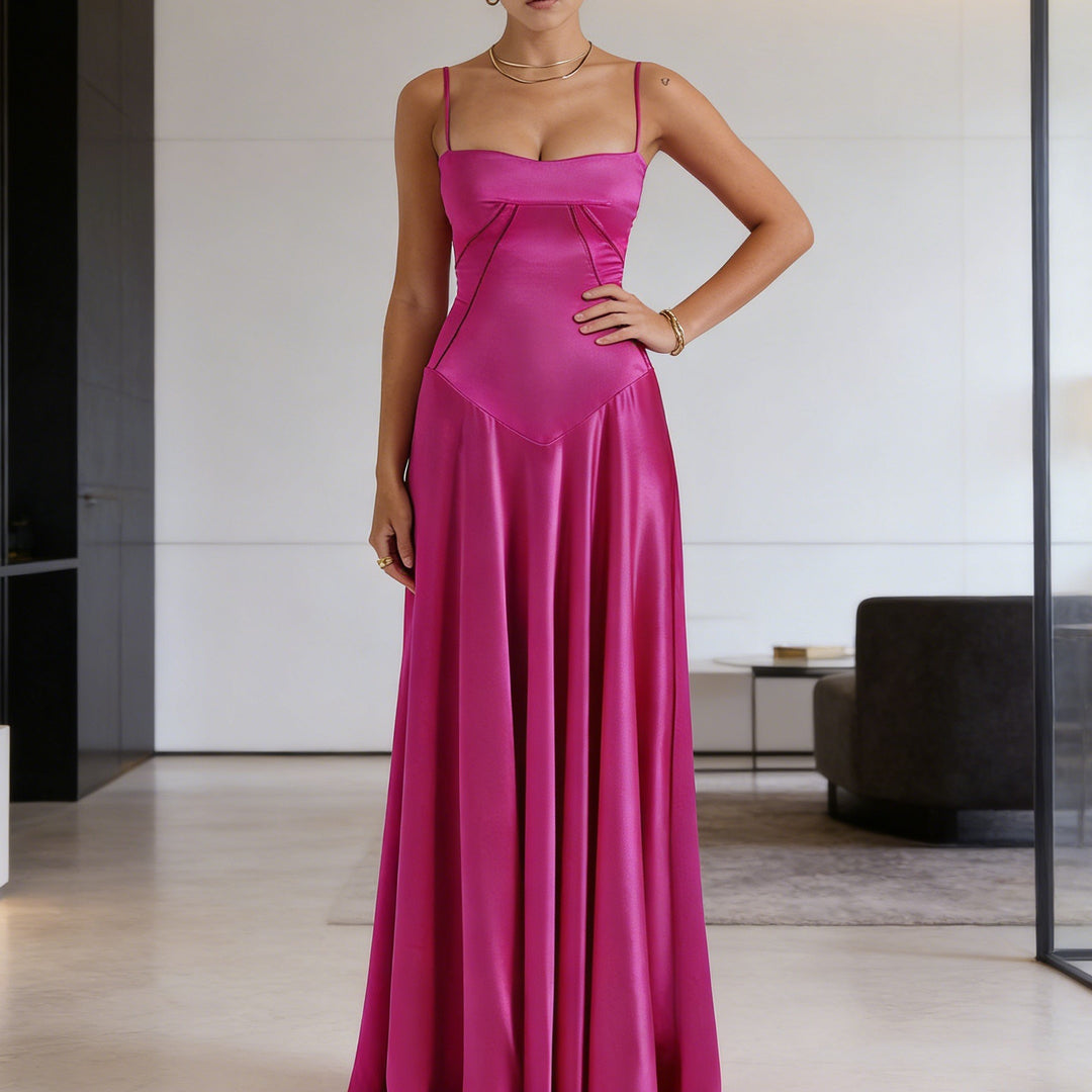 Damen Elegantes Abendkleid mit floralem Oberteil und schmalen Spaghetti-Trägern R&B