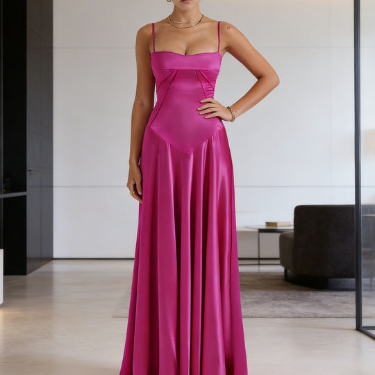 Damen Elegantes Abendkleid mit floralem Oberteil und schmalen Spaghetti-Trägern R&B