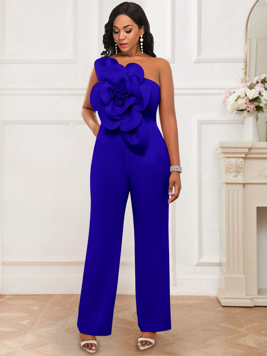 Damen eleganter Overall mit großem Blumenakzent R&B