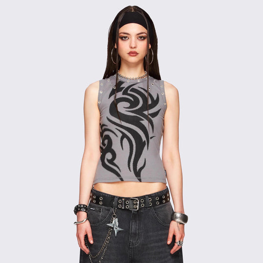 Damen Figurbetontes Top mit grafischem Design R&B