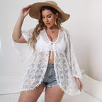 Damen Eleganter Spitzen-Strandüberwurf R&B