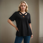 Damen Kurzarmshirt mit Kreuz-Ausschnitt R&B