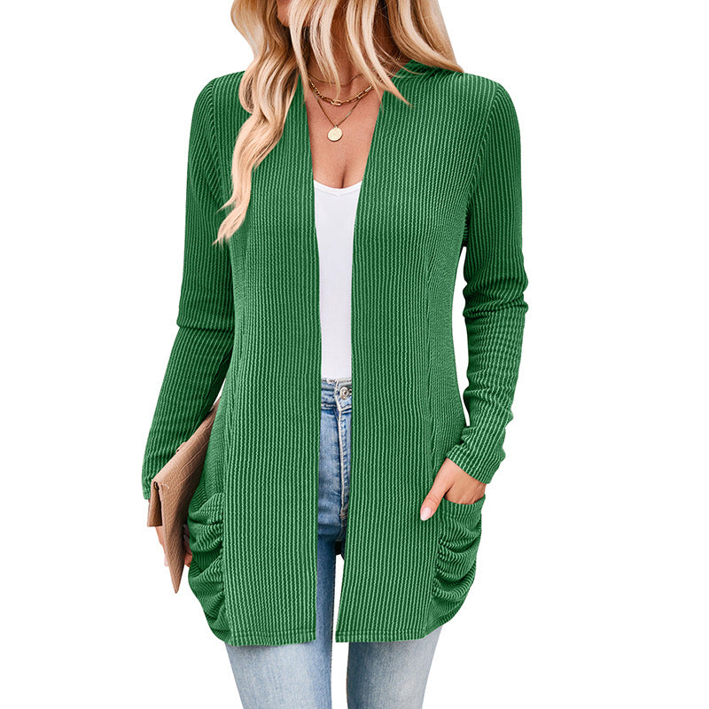 Damen Strickjacke mit Raffung und praktischen Taschen R&B