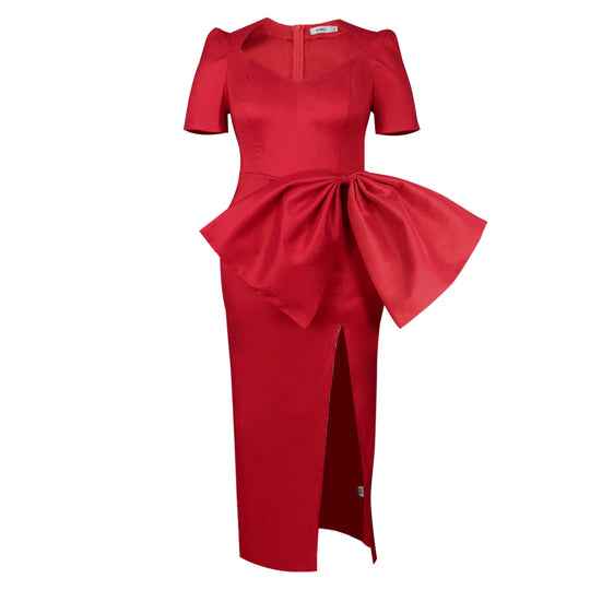 Damen Elegantes Abendkleid mit dekorativem Schleifen-Akzent und hohem Schlitz R&B