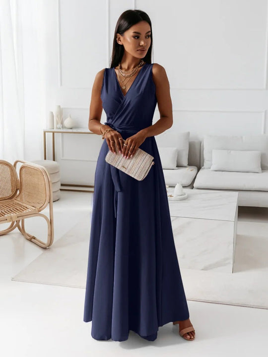 R&B - Damen einfarbig V-Ausschnitt Langes Kleid