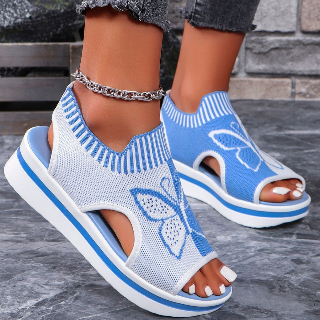 Damen Sportliche Plateau-Sandalen mit modischem Schmetterlingsdesign R&B