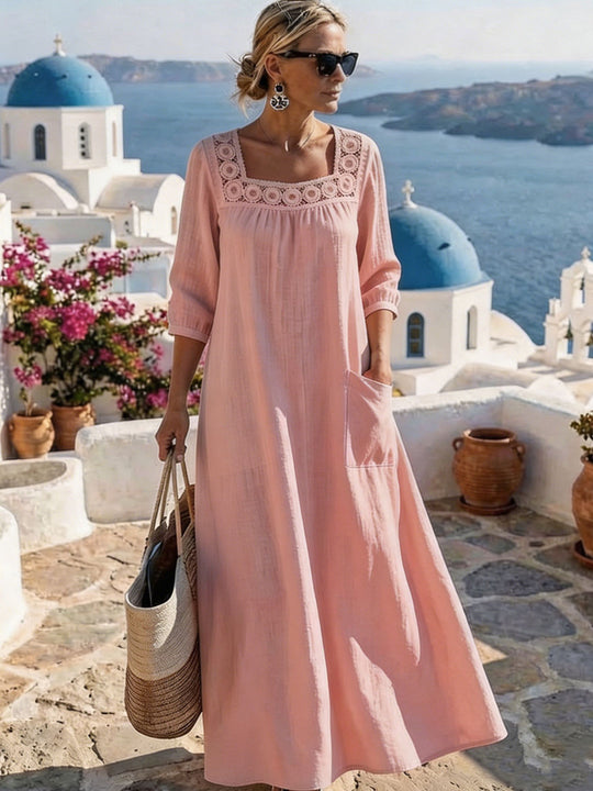 Damen Maxikleid mit elegantem Rundhalsausschnitt und praktischen Taschen R&B