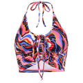 Damen Crop-Bikini-Oberteil mit Kordelzug und farbenfrohem Design R&B