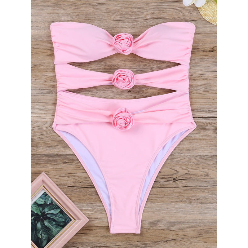 Damen Cut-Out Einteiler Badeanzug mit floralem Detail R&B