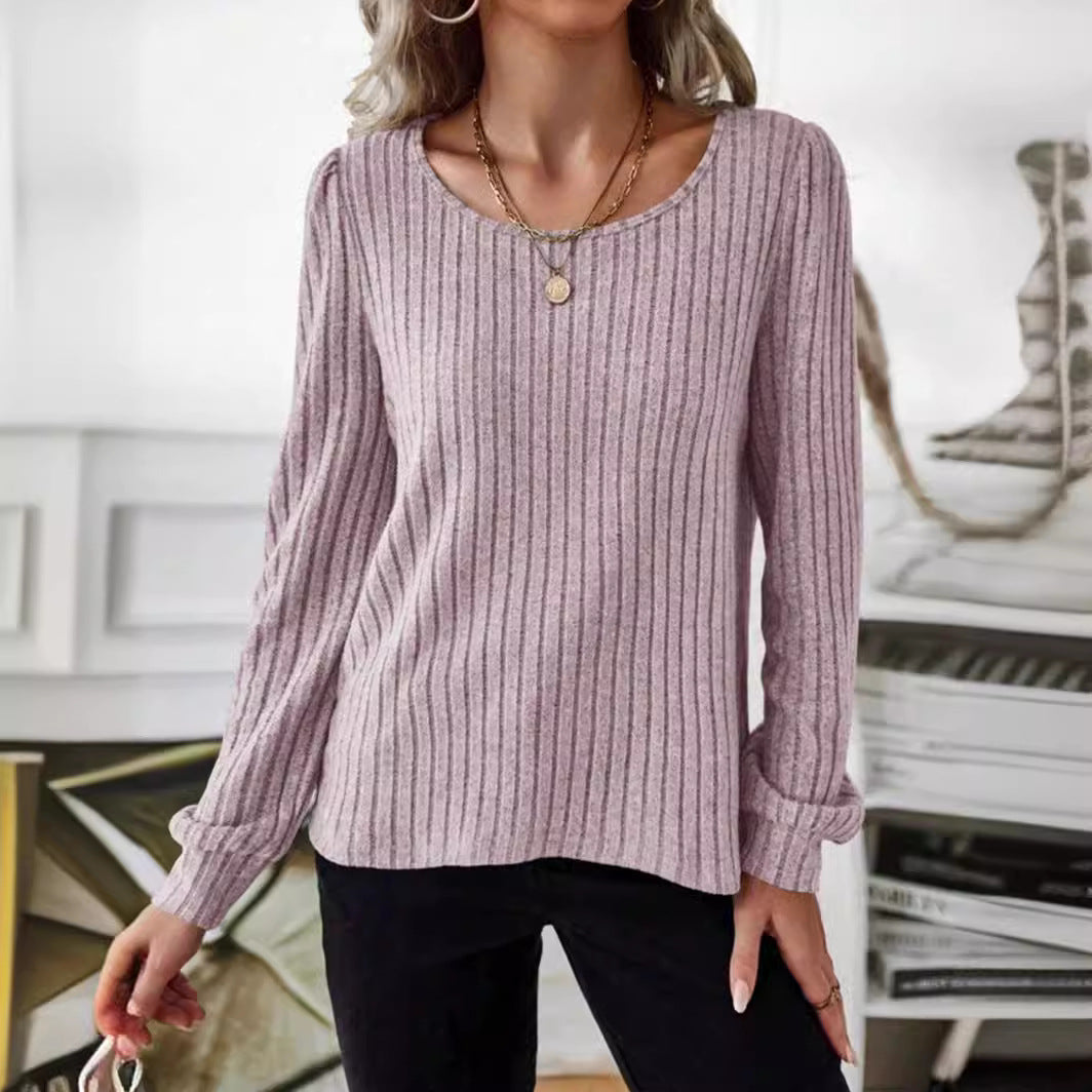 Damen Gestreifter Pullover mit Puffärmeln R&B