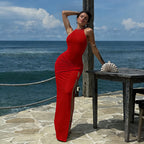 Damen Elegantes Maxikleid mit hohem Stehkragen und seitlichem Schlitz R&B