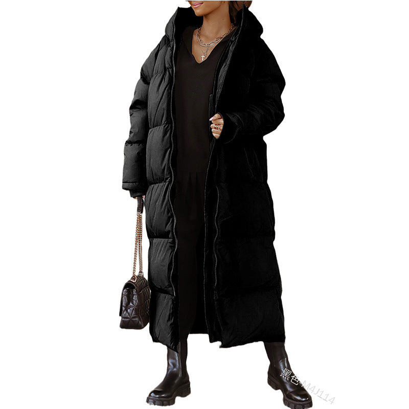 Damen Lange Steppjacke mit Kapuze R&B