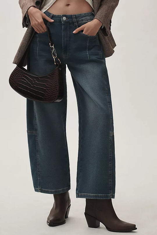 Damen weite Denim-Hose im modernen Schnitt mit hohem Bund R&B