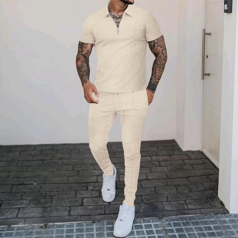 Herren Freizeit-Set mit modernem Kurzarm-Polo und eleganten Jogginghosen R&B
