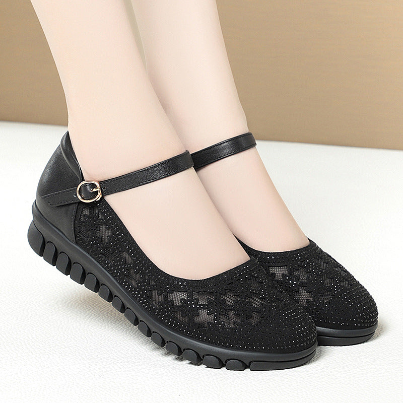 Damen Ballerinas mit verstellbarem Riemen und funkelnden Strassdetails R&B