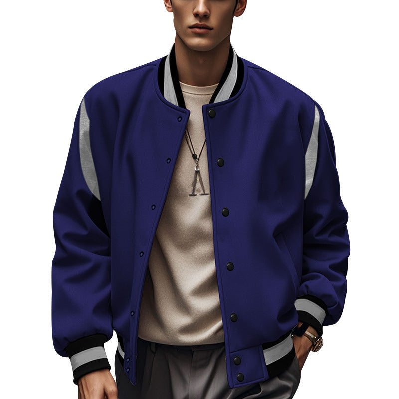 Herren Sportliche Collegejacke im retro Stil mit Kontrastärmeln und Druckknopfverschluss R&B