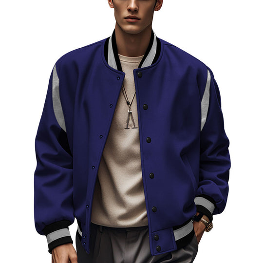 Herren Sportliche Collegejacke im retro Stil mit Kontrastärmeln und Druckknopfverschluss R&B