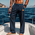 Herren nan maritime Leinen-Freizeithose mit weitem Bein elastischem Tunnelzugbund und Eingrifftaschen R&B