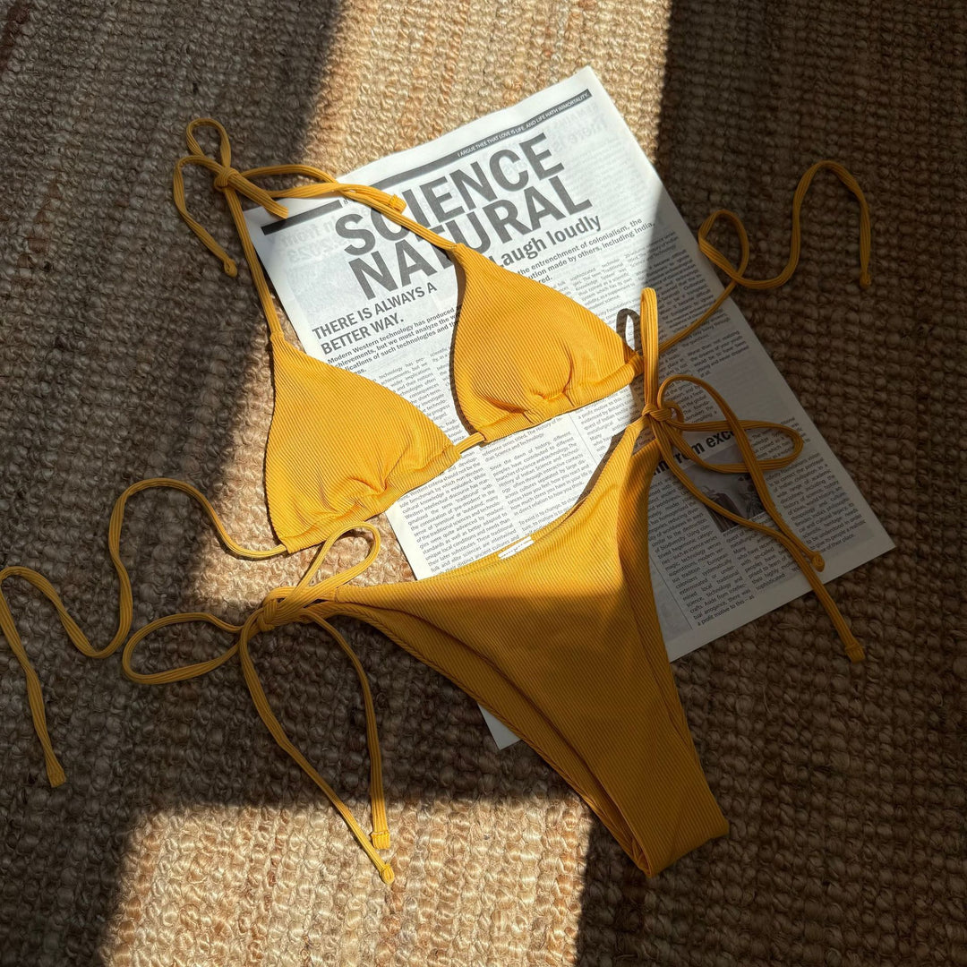 Damen Triangel-Bikini-Set mit verstellbaren Bindebändern und texturiertem Stoff R&B