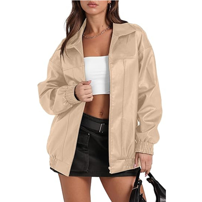 Damen lässige Oversize-Jacke mit elastischen Bündchen und praktischen Taschen R&B