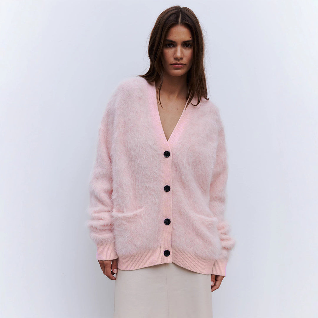 Damen Weicher Cardigan aus Mohair mit Knöpfen R&B
