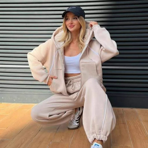 Damen lässiger Hoodie- und Jogginghose-Anzug mit elastischem Bund und bequemen Taschen