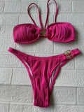 Damen Push-Up Bikini mit Raffung und dekorativem Goldschmuck R&B