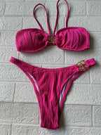 Damen Push-Up Bikini mit Raffung und dekorativem Goldschmuck R&B