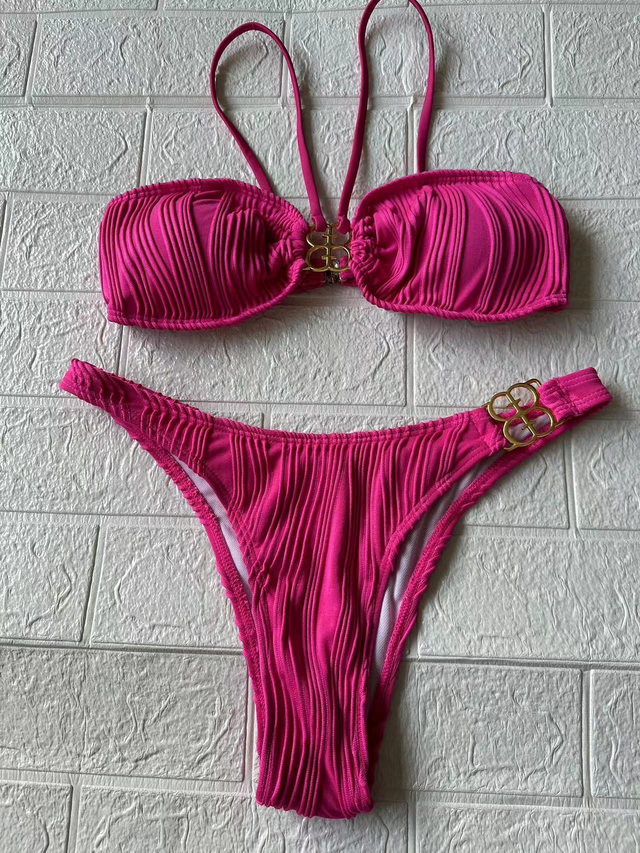 Damen Push-Up Bikini mit Raffung und dekorativem Goldschmuck R&B