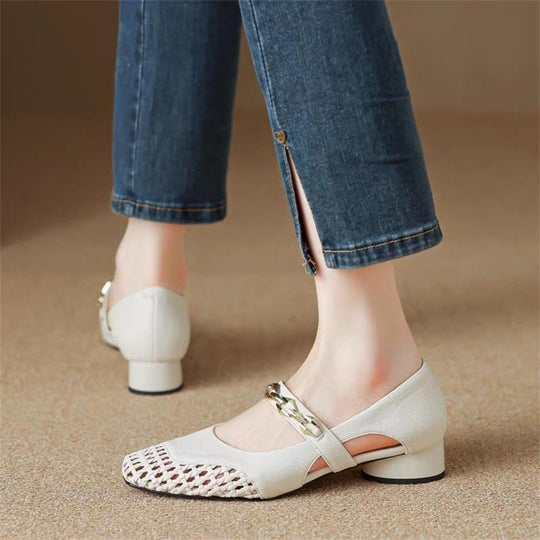 Damen elegante Ballerinas mit modischem Riemchen und stilvollem Absatz R&B