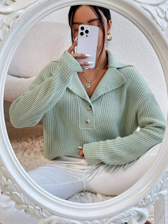 Damen gemütlicher Knit-Pullover mit Kragen R&B