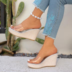 Damen Wedge-Sandalen mit transparentem Riemen und luxuriösem Kork-Design R&B
