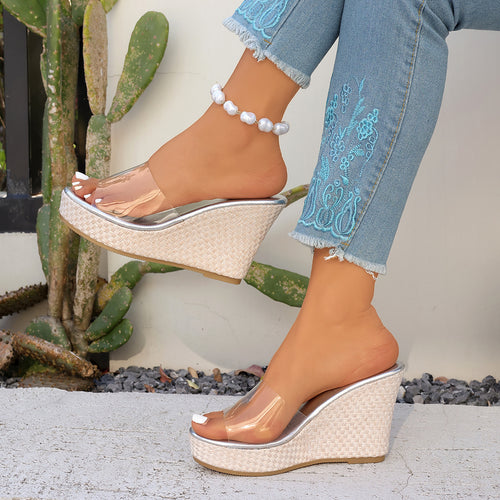 Damen Wedge-Sandalen mit transparentem Riemen und luxuriösem Kork-Design R&B