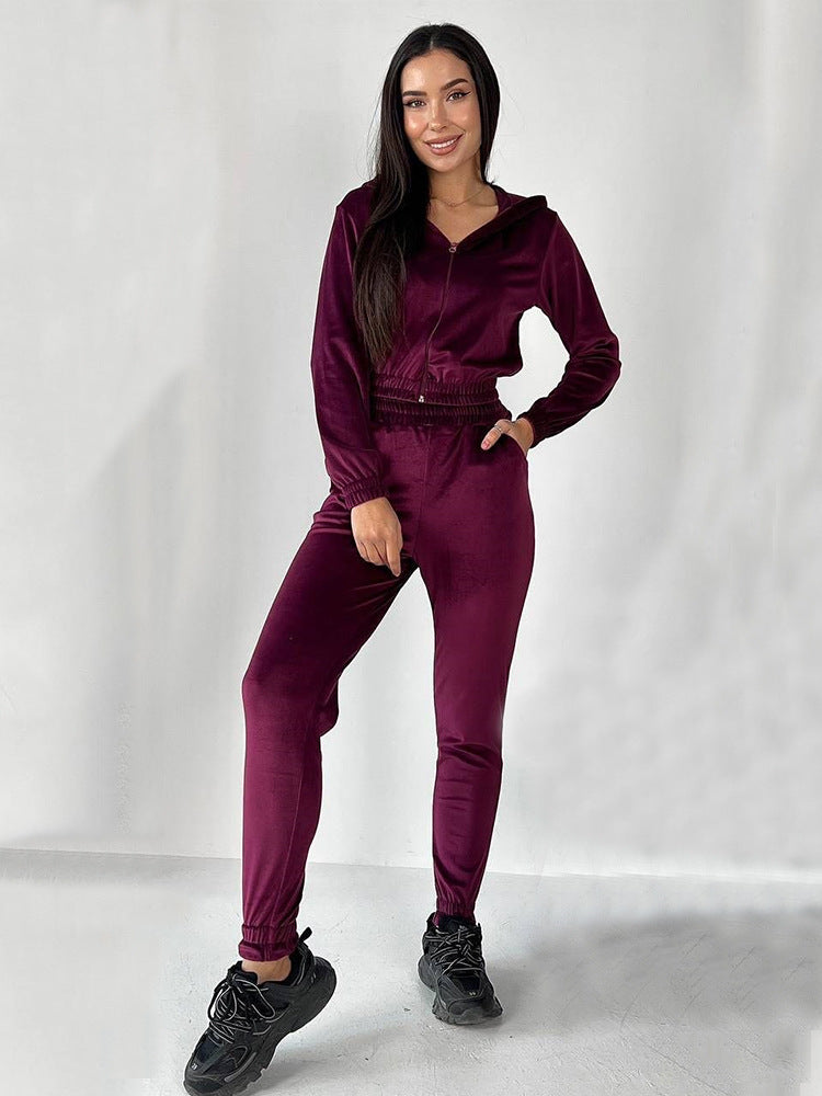 Damen Sportliches Fleece-Loungewear-Set mit Kapuze und tailliertem Schnitt R&B