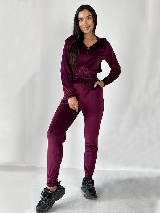 Damen Sportliches Fleece-Loungewear-Set mit Kapuze und tailliertem Schnitt R&B