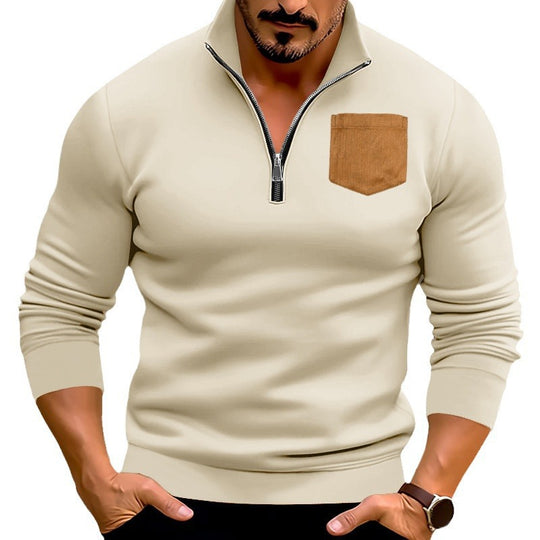 Herren modischer Pullover mit halbem Reißverschluss und kontrastierender Brusttasche R&B